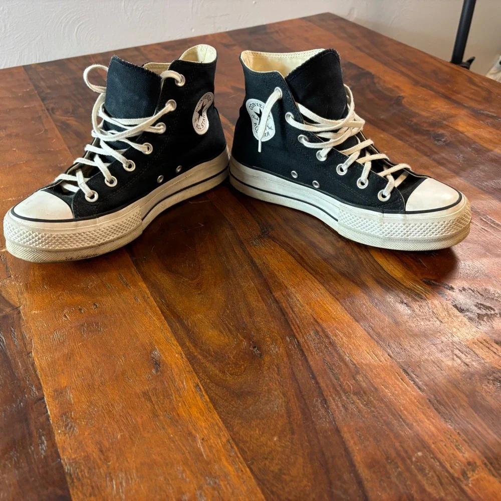 Converse Chuck Taylor All Star Platform High Top Black Canvas Sneakers Shoes
